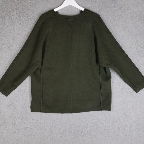 Sandro Sweater Women's 3/ Large Olive Green Oversized Knit Pullover Stretch - Picture 2 of 12
